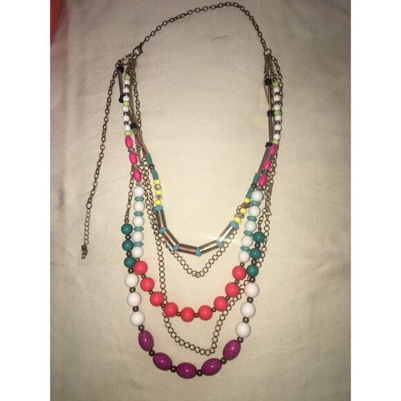 Multi Strand, Multi Colored Necklace Adj 28" to 34" With Claw Clasp - Picture 2 of 3